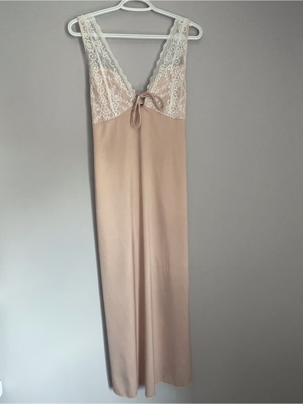 iris Cream Lace Trim Long Slip in Light Tan